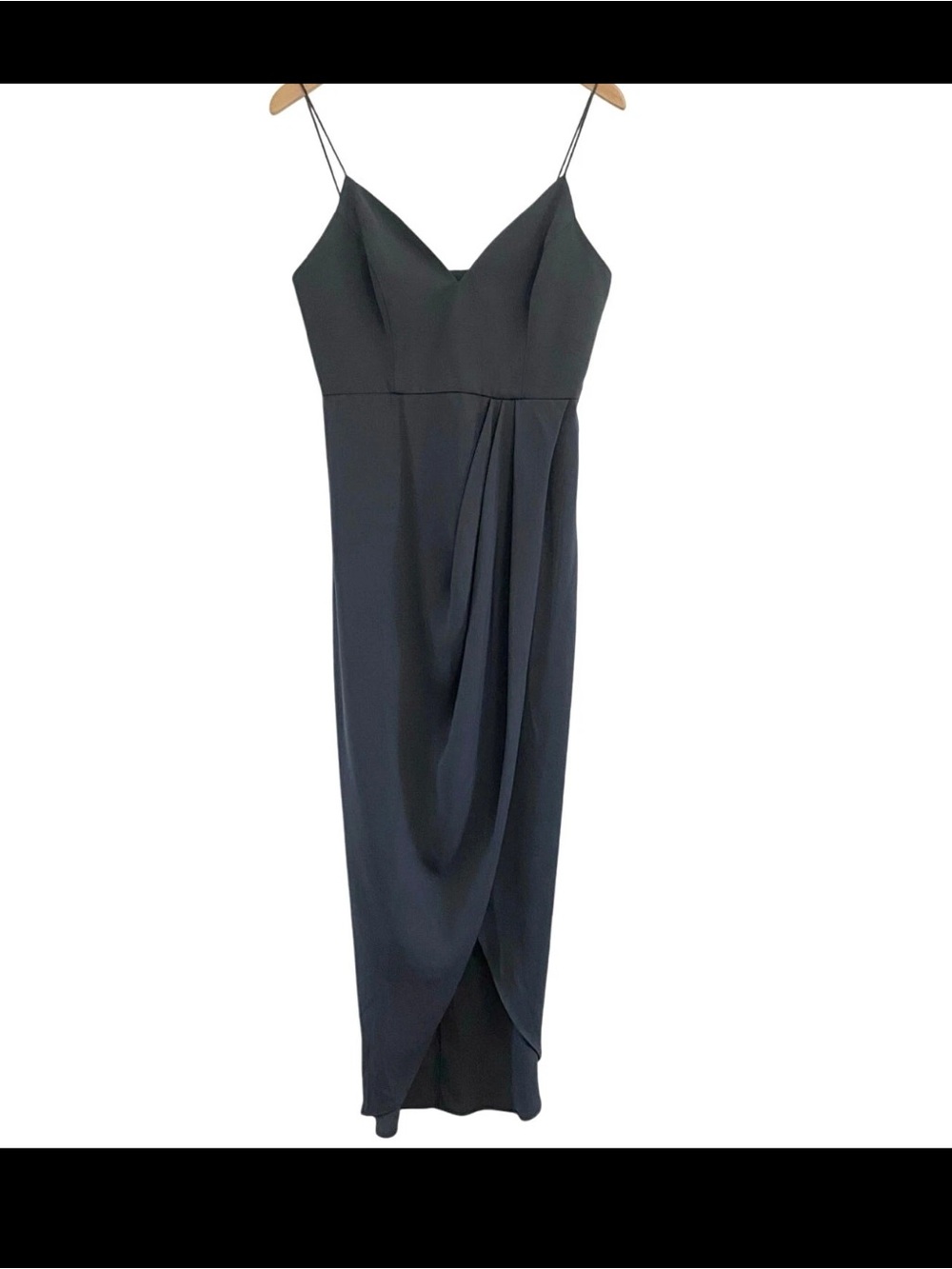 Shona Joy Black Draped Spaghetti-Strap Maxi Dress